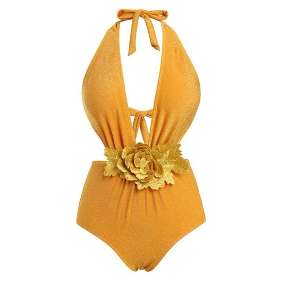 Luxe Flower Cutout Moderate Plunge Monokini One Piece Swimsuit - Picture 1 of 11